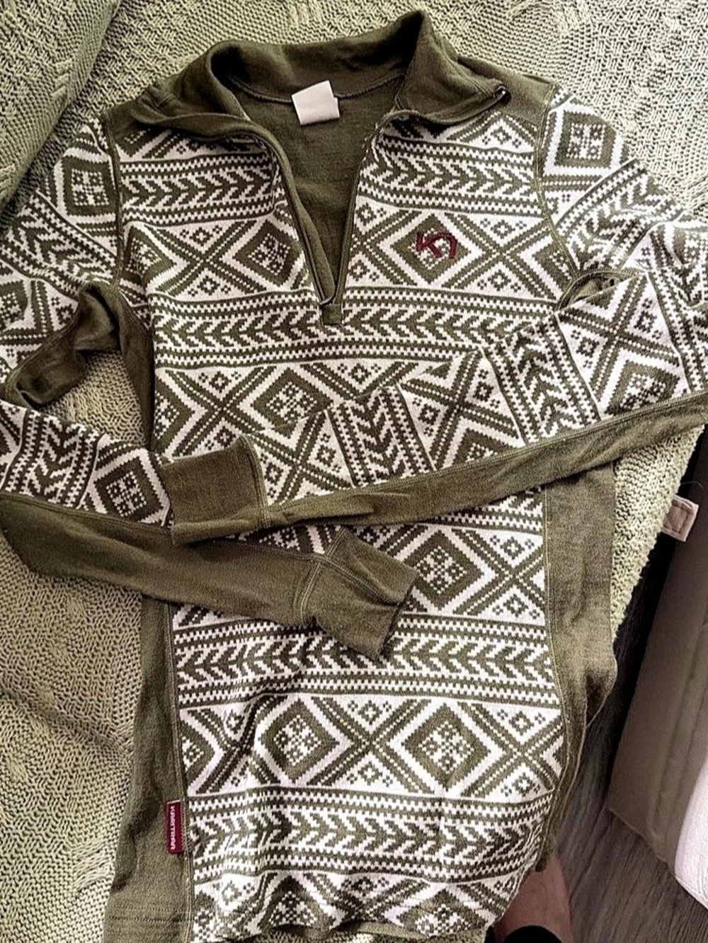 Kari Traa Rose Half-Zip Base Layer Top Green & White XS